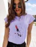 Cumpara ieftin Tricou Lila din Bumbac Cu Imprimeu Ruj