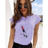 Tricou Lila din Bumbac Cu Imprimeu Ruj