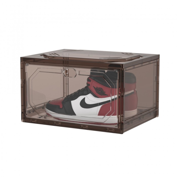 Organizator de Pantofi, Flippy, din PP+ABS, Usa Laterala Magnetica, Rezistenta la Praf, Anti-Oxidare, Utilizare Multipla, 36 x 28 x 21 cm, Gri Transpa