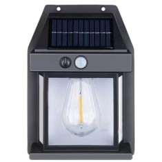 Lampa solara de perete, cu senzor de miscare, puterea becului 3W, iluminare LED, autonomie 6-12 ore, negru