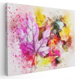Tablou canvas frunze pictura acuarela roz, rosu, galben 1190 Tablou canvas pe panza CU RAMA 70x100 cm