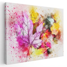 Tablou canvas frunze pictura acuarela roz, rosu, galben 1190 Tablou canvas pe panza CU RAMA 20x30 cm