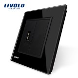 Cumpara ieftin Priza USB Livolo neagra cu rama din sticla cristal rezistenta