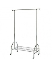 Suport pentru umerase, stender, HM WU18, cu raft dublu incaltaminte, metal cromat, cu roti