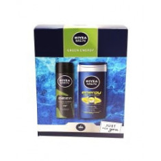 Set cadou barbati: Sampon 3 in 1, Nivea Men Green Energy, 250 ml, body face hair + Antiperspirant, N