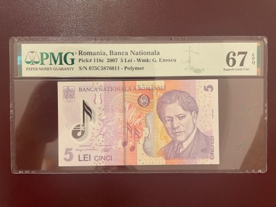 Romania 5 lei 2007 pick 118c grad 67 pmg foto