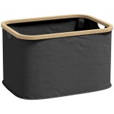 HOMCOM Coș Pliabil pentru Rufe de 36L cu M&acirc;nere, Coș pentru Rufe din Bambus și Poliester, 44,3x33,3x26,5 cm, Negru | Aosom Romania