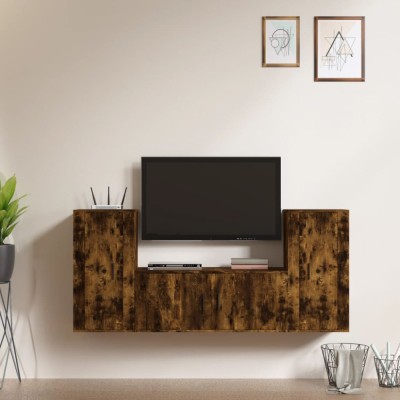 vidaXL Set dulapuri TV, 3 piese, stejar fumuriu, lemn prelucrat foto