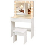 Masa de machiaj cu scaun tapitat oglinda cu12 lampi cu LED sertar mare vintage pentru dormitor din MDFalb, HOMCOM