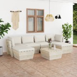 Cumpara ieftin Set mobilier grădină din paleți cu perne, 7 piese, lemn molid