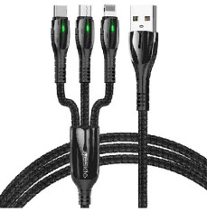Cablu de incarcare Yesido 3in1, Fast Charge 5A, Negru, USB Type-C, Lighting, Micro-USB, 1.3m foto