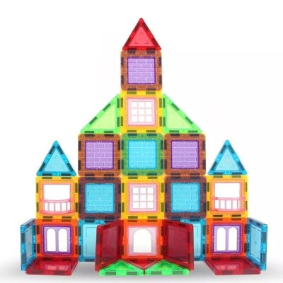 Set constructii magnetic cu 45 piese, multicolor, magnetic tiles, castel 3d foto