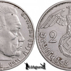 1938 A, 2 Reichsmark - Paul von Hindenburg - Al Treilea Reich (Germania nazistă)