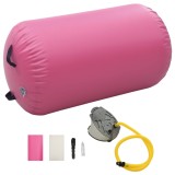 Rulou Gimnastică Gonflabil vidaXL, Roz, 100x60cm, PVC, Pompă Inclusă - Cilindru Fitness, Yoga, Pilates, Antiderapant, Impermeabil