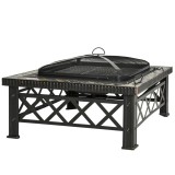 Outsunny Brazier pentru Grădină cu Capac de Protecție și Grătar, Ideal pentru Seri &icirc;n Aer Liber, Design Pragmatic | Aosom Romania