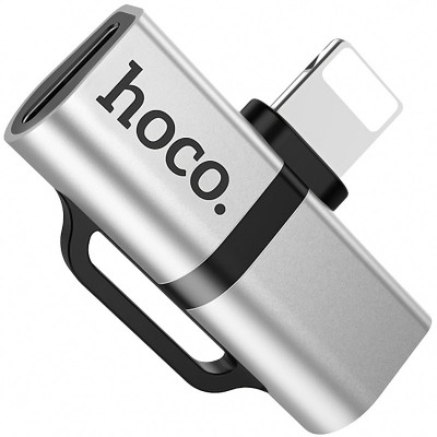 Adaptor Audio Lightning la Lightning cu port incarcare Lightning HOCO LS20, Argintiu foto