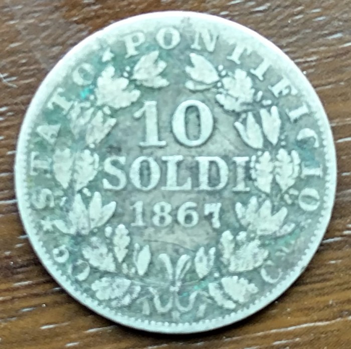 Moneda Vatican - 10 Soldi 1867 - Argint
