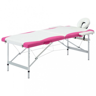 Masă pliabilă de masaj, 2 zone, alb și roz, aluminiu foto