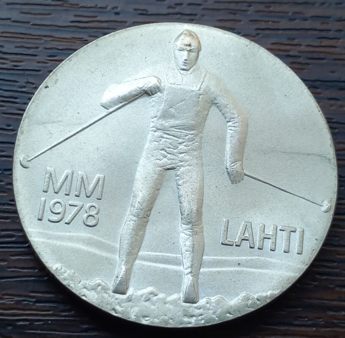 (A475) MONEDA ARGINT FINLANDA- 25 MARKKAA 1978, CAMPIONATUL DE SCHI NORDIC LAHTI