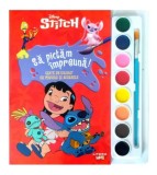 Disney Stitch, Sa pictam impreuna, Carte de colorat cu pensula si acuarele