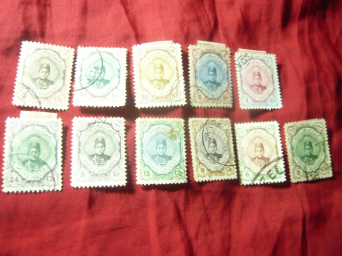 Lot 11 Timbre Iran Persia 1911 - Rege Ahmet Ghadsar Rahmen , stampilate