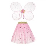 Set Deghizare Fetițe: Fustă Tutu Roz cu Stele + Aripi Aurii, 2 Piese, Halloween, Serbare, Carnaval