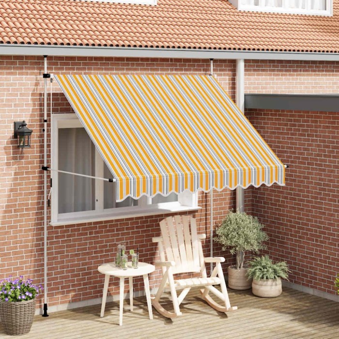 Copertină retractabilă manual, dungi galben și albastru, 250 cm