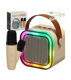 Set karaoke cu 2 microfoane boxa si wireless Bluetooth RGB LED