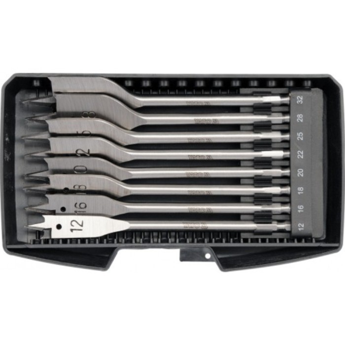 YATO Set 8 burghie plate pentru lemn, dimensiune 12-32 mm, prindere hexagonala 1/4&amp;quot;, lungime 152 mm