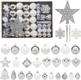 Set de 78 globuri de Craciun ROSELEAF, alb/argintiu, plastic
