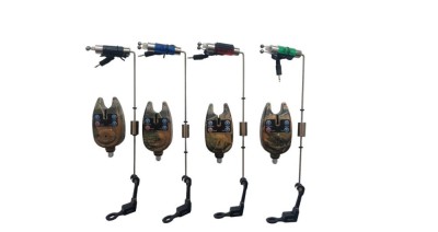 Set 4 senzori /avertizori pescuit camuflaj si 4 swingeri multicolor foto