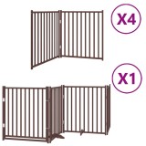 Cumpara ieftin Poarta caini pliabila cu usa 12 panouri maro 960 cm, lemn plop