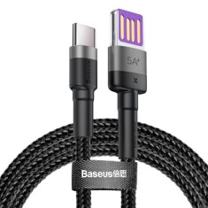 CABLU alimentare si date Baseus Cafule HW, Fast Charging Data Cable pt. smartphone, double side USB la USB Type-C 40W, braided, 1m, gri &amp;quot;CATKLF-P