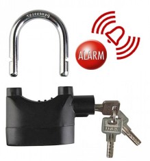 Lacat cu alarma 110 dB + Set 3 chei si baterii incluse, Culoare Negru foto