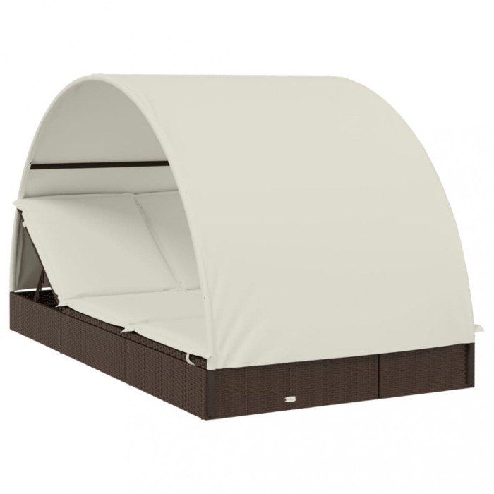 Sezlong 2 persoane acoperis rotund maro 211x112x140cm poliratan