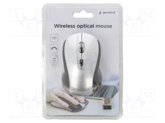 Mouse optic fără fir GEMBIRD USB A, negru/argintiu, 4 butoane, 10m