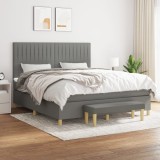 Cumpara ieftin Pat box spring cu saltea, gri &icirc;nchis, 180x200 cm, textil
