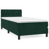 Cumpara ieftin Pat box spring cu saltea, verde inchis, 90x190 cm, catifea