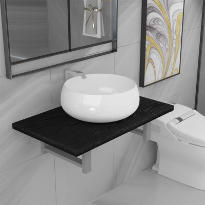 vidaXL Set mobilier de baie, 2 piese, negru, ceramică 279338 foto