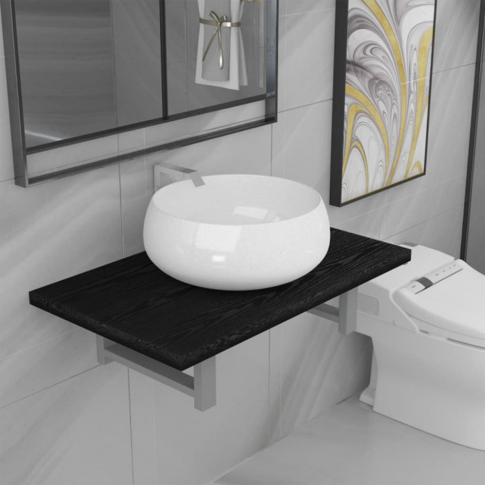 vidaXL Set mobilier de baie, 2 piese, negru, ceramică 279338