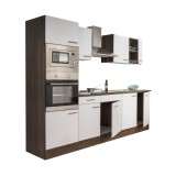 Mobilier de bucătărie Yorki cu corp din stejar Yorki și fațade albe cu finisaj satinat, dimensiune de 270 cm, fără blat de lucru