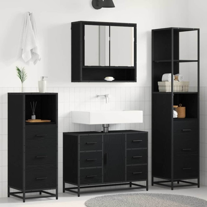 vidaXL Set de mobilier pentru baie 4 pcs Stejar negru 80 x 33 x 60 cm 3402464