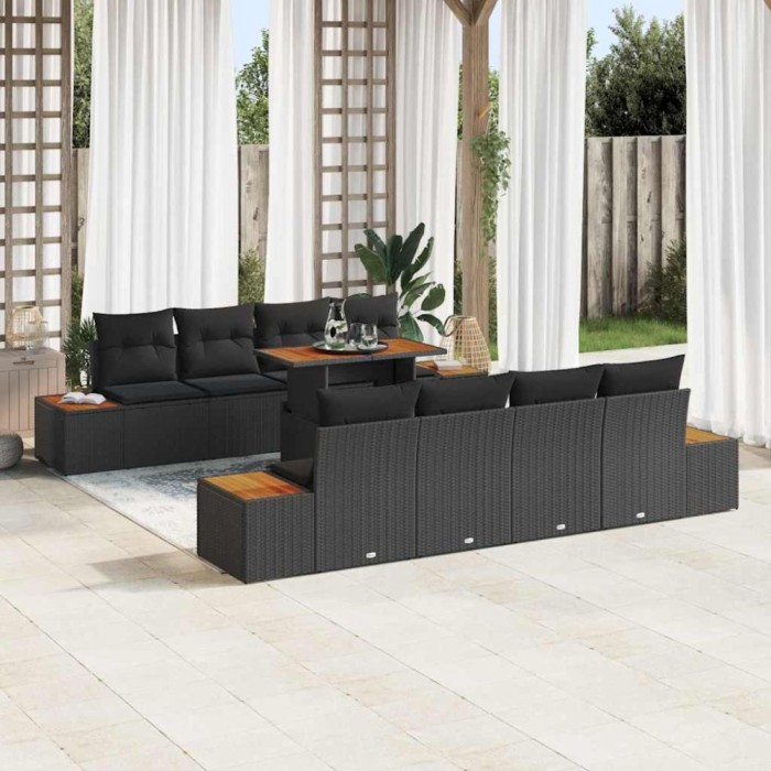 vidaXL Set de masă pentru grădină 9 pcs Negru și Maro 100 x 55 x 73 cm 3350050