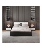 Pat Negru 160x200 cm + 2 Noptiere + Saltea inclusa - Dimensiuni pat: 160 x 85 x 200 cm, noptiera: 35 x 35 x 24 cm