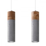 Lampă Suspendată Zane Lemn Gri/Natural Beton, Nu Se Aplică Niciun Bec Tub Industrial De Interior.