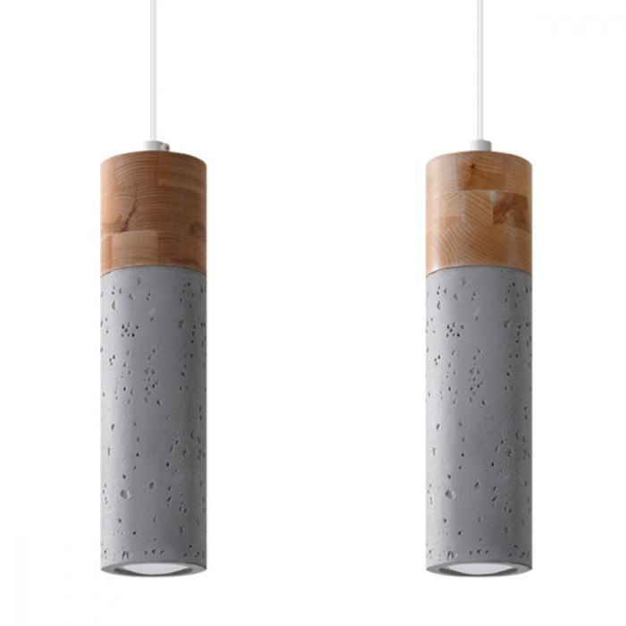 Lampă Suspendată Zane Lemn Gri/Natural Beton, Nu Se Aplică Niciun Bec Tub Industrial De Interior.