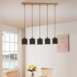 Lustra suspendata Posdand cu 5 becuri, lemn si negru, 130x90 cm