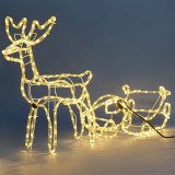 Figurină Decorativă Crăciun LED, Ren cu Sanie, 1.5m, Lumină Caldă, Dimensiuni Ren 60x29x63cm, Dimensiuni Sanie 55x22x24cm