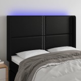 Cumpara ieftin Tăblie de pat cu LED, negru, 147x16x118/128 cm, piele ecologică