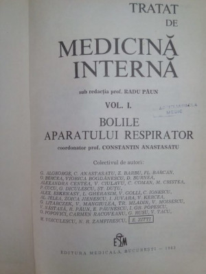 E. Zitti, Constantin Anastasiu - Tratat de medicina interna, vol. I (1983) foto